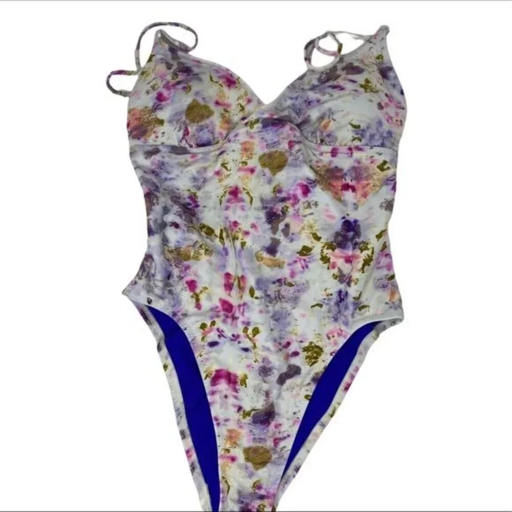 J. Crew X Flora Obscura One Piece Strappy Back Plunge in Kaleidoscope Floral NWT - Picture 7 of 8